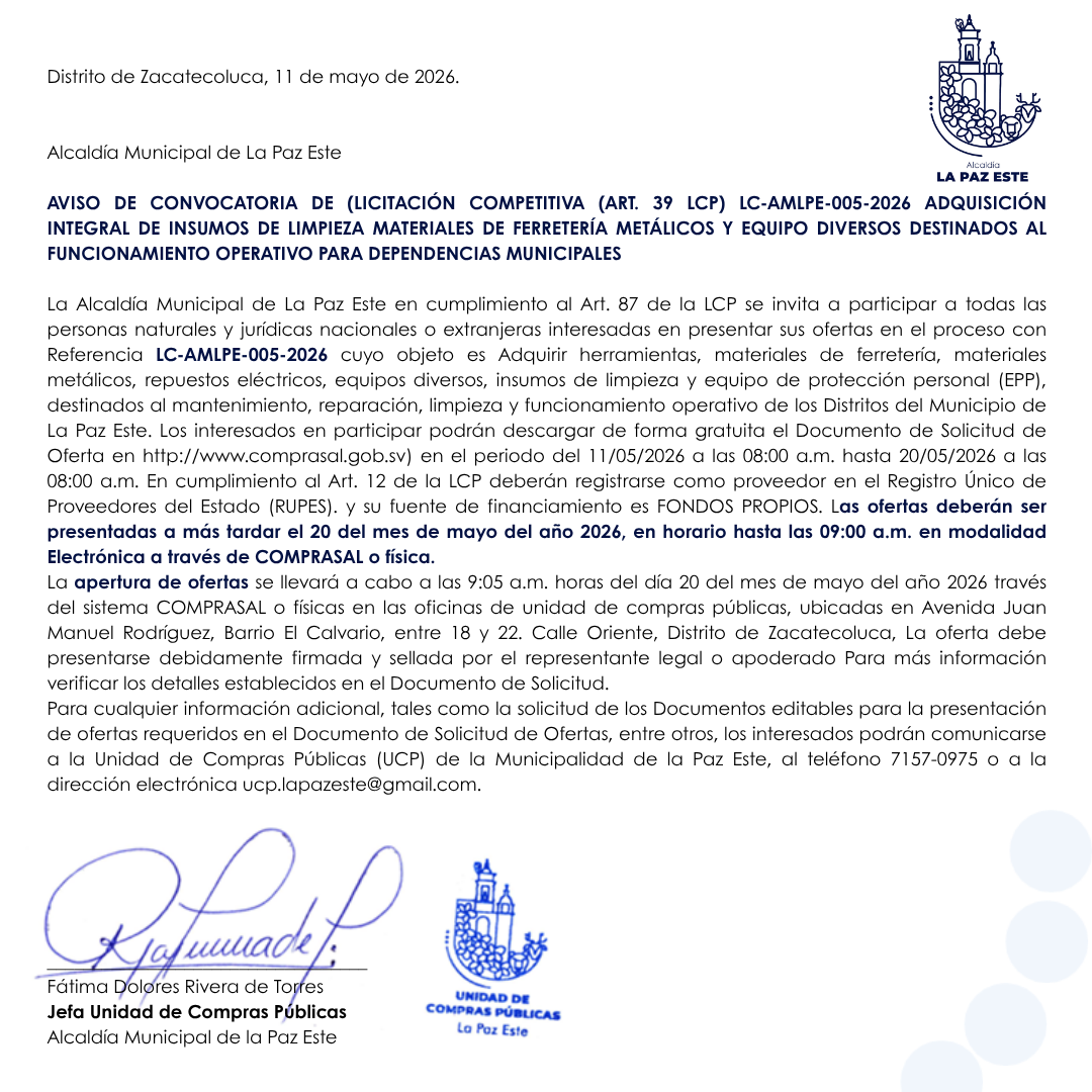 Vista previa de ADQUISICIÓN INTEGRAL DE INSUMOS DE LIMPIEZA MATERIALES DE FERRETERÍA METÁLICOS Y EQUIPO DIVERSOS DESTINADOS AL FUNCIONAMIENTO OPERATIVO PARA DEPENDENCIAS MUNICIPALES